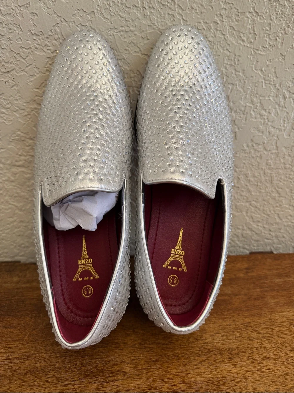 Men's Silver Dress Shoe Rhinestone Stage Tuxedo Loafer Fashion Slip On Formal